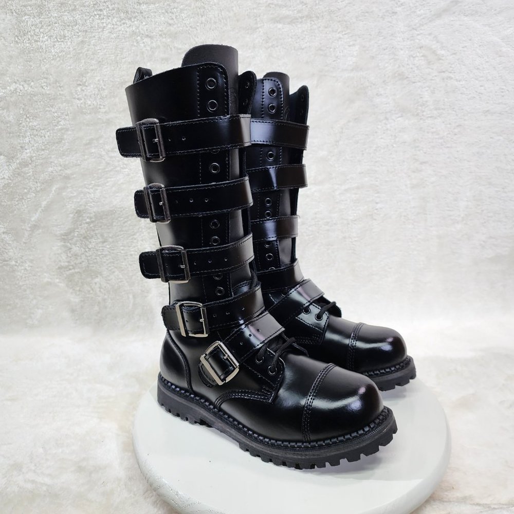 DEMONIA RIOT-18BK 18 Eyelet Unisex Steel Toe Knee Boot